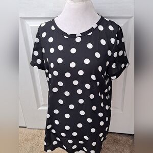 Ann Taylor Black Blouse With Large White Polka Dots
